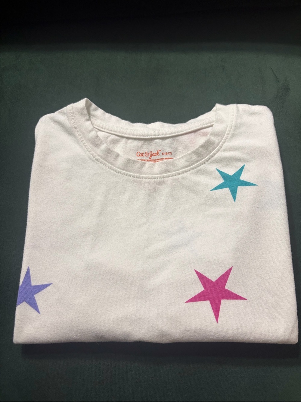 Cat & Jack Kids Long sleeve White Tee with Teal, Purple & Magenta Stars